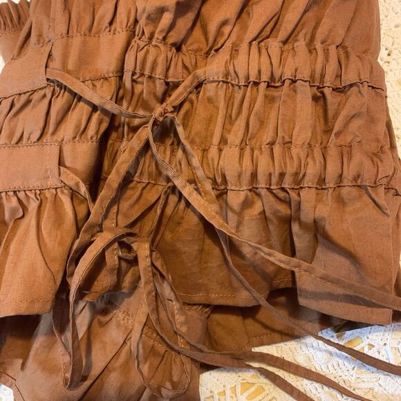 Free People Brown Ruffle Crop Top Tank - Medium - Side Ties Boho Faire (125) - Picture 3 of 12